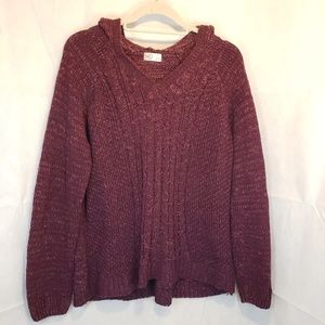 Chunky chennel knit Burgundy hooded sweater